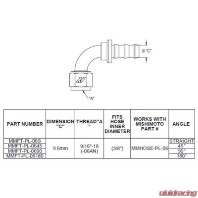 Mishimoto 6AN 180 Degree Push-Lock Fitting - MMFT-PL-6180
