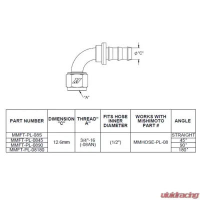 Mishimoto 8AN 90 Degree Push-Lock Fitting - MMFT-PL-890