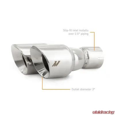 Mishimoto 2.5" Inlet 3" Outlet Dual Offset Exhaust Tip Polished - MMEXH-TIP-FSTP