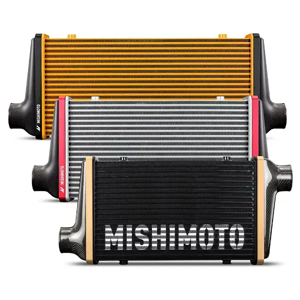 Mishimoto 450mm Gold Core Straight Gold Anodized V-Band Gloss Tank Universal Carbon Fiber Intercooler - MMINT-UCF-G4G-S-G