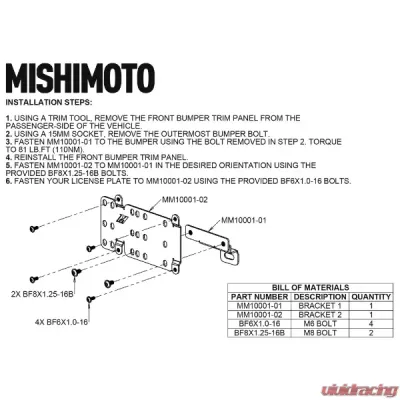 Mishimoto License Plate Relocation Kit - MMLP-BR-21S