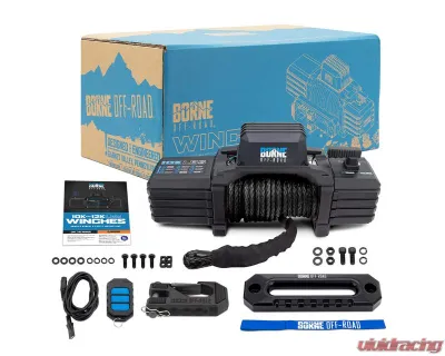 Borne Off-Road Black Synthetic Rope 10K Winch - BNWN-10-SBK