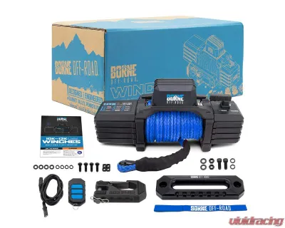 Borne Off-Road Blue Synthetic Rope 10K Winch - BNWN-10-SBL