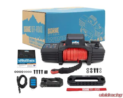 Borne Off-Road Red Synthetic Rope 10K Winch - BNWN-10-SRD