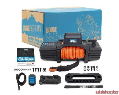 Borne Off-Road Orange Synthetic Rope 12K Winch - BNWN-12-SOR