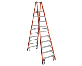 Werner 10' Type IA 16' Reach Height Fiberglass Twin Platform Ladder w/ Casters
