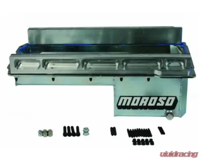 Moroso Wet Sump 7qt 6in Baffled Steel Oil Pan Dart LS Next Swap w/Aluminum Spacers - 20144