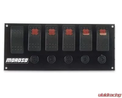 Moroso Five On/Off Switches 3.3888in x 8in LED Flat Surface Mount Rocker Switch Panel - 74180
