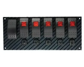 Moroso Grey/Black Fiber Design 8in x 3-13/32in LED Dash Mount Rocker Switch Panel