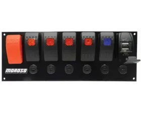 Moroso 3.388in x 9.15in -Five On/Off Switches LED w/USB Flat Surface Mount Rocker Switch Panel