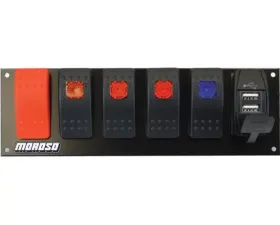Moroso 2.488in x 7.85in -Five On/Off Switches LED w/USB Flat Surface Mount Rocker Switch Panel