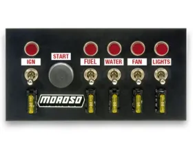 Moroso Five On/Off Switches 4in x 7.75in Drag Race Toggle Switch Panel