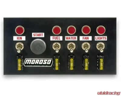 Moroso Five On/Off Switches 4in x 7.75in Drag Race Toggle Switch Panel - 74131