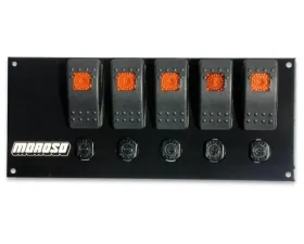 Moroso Five On/Off Switches 3-3/8in x 8in LED Flat Surface Mount Rocker Switch Panel