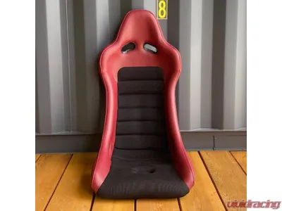 Car Make Corn's Red Leather Black Mesh Universal 1 Seat Bucket Seat - CMC-BS-RDL-BKMESH