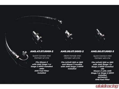 AMS Performance 5/16 Quick Connect Inlet to -06AN Male Outlet Inline Fuel Pulsation Damper Infiniti Q50 | Q60 | Nissan Z 2016-2025 - AMS.00.07.0002-3