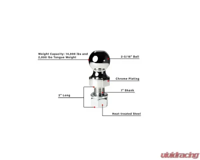 BulletProof Hitches BulletProof 2-5/16" Threaded Ball, 1" Shank, 14,000 lbs Capacity - 2516THREADEDBALL