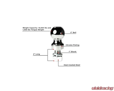 BulletProof Hitches BulletProof 2" Threaded Ball - 1" Shank, 10,000 lbs Capacity, Steel - 2THREADEDBALL