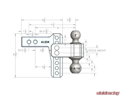 BulletProof Hitches BulletProof 2.0" Aluminum Medium Duty 4" Drop/Rise Hitch, 14K Capacity - AL204