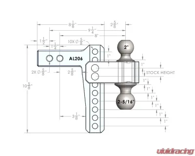 BulletProof Hitches BulletProof 2.0" Aluminum Medium Duty 6" Drop/Rise Hitch, 14,000 lbs Capacity - AL206