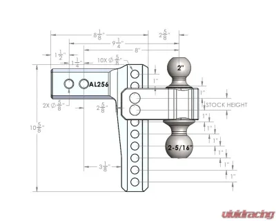 BulletProof Hitches BulletProof 2.5" Aluminum Medium Duty 6" Drop/Rise Hitch, 14,000 lbs Capacity - AL256