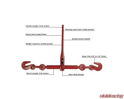 BulletProof Hitches BulletProof Heavy Duty 3/8" - 1/2" Ratchet Binder with Grab Hooks - BPHDBINDER