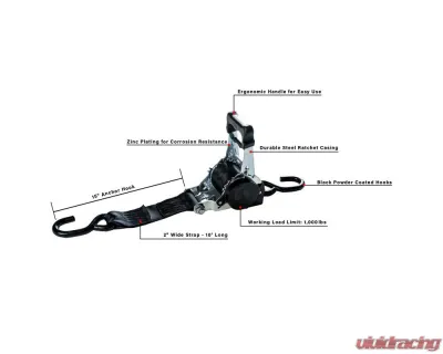 BulletProof Hitches BulletProof Heavy Duty 2" Auto Retractable Ratchet Strap, 10' Length, 1,100 lbs Limit - BPHDRSAUTO