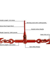 BulletProof Hitches BulletProof Light Duty 1/4" - 5/16" Ratchet Binder with Grab Hooks                                     - BPLDBINDER - Image 5