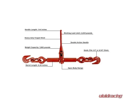 BulletProof Hitches BulletProof Light Duty 1/4" - 5/16" Ratchet Binder with Grab Hooks - BPLDBINDER