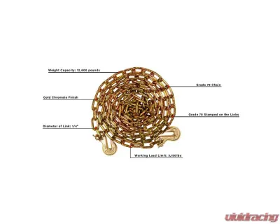 BulletProof Hitches BulletProof Light Duty 1/4" x 20' Transport Chain, Grade 70, 12,600 lb Capacity - BPLDTRANSPORT20