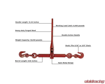 BulletProof Hitches BulletProof Medium Duty 5/16" - 3/8" Ratchet Binder with Grab Hooks - BPMDBINDER