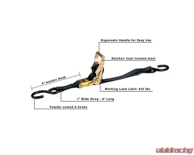 BulletProof Hitches BulletProof Medium Duty 1" Ratchet Strap, 6' Length, 833 lb Limit - BPMDRS
