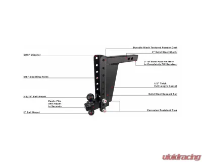 BulletProof Hitches BulletProof 2.0" Extreme Duty 12" Drop/Rise Hitch, 30K Towing Capacity - ED2012