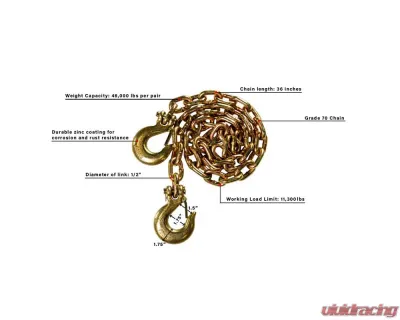BulletProof EDCHAINS Hitches Extreme Duty 1/2" Safety Chains 43" Length, 46,000 lb Capacity - EDCHAINS