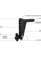 BulletProof Hitches BulletProof 2.0" Heavy Duty 12" Drop/Rise Hitch, 22,000 lb Capacity                                     - HD2012 - Image 7