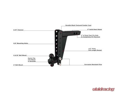 BulletProof Hitches BulletProof 2.0" Heavy Duty 12" Drop/Rise Hitch, 22,000 lb Capacity - HD2012