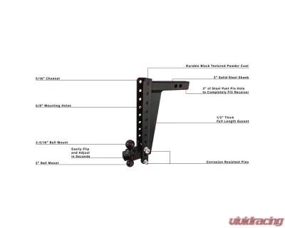 BulletProof Hitches BulletProof 2.0" Heavy Duty 16" Drop/Rise Hitch, 22,000 lb Capacity - HD2016