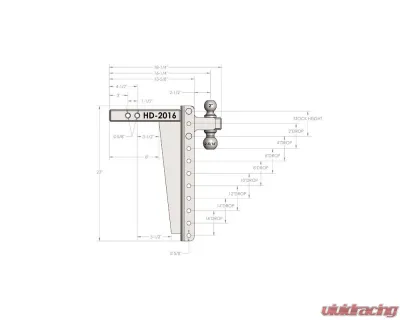 BulletProof Hitches BulletProof 2.0" Heavy Duty 16" Drop/Rise Hitch, 22,000 lb Capacity - HD2016