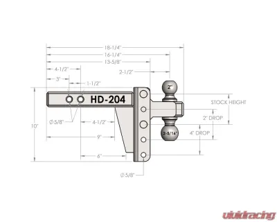 BulletProof Hitches BulletProof 2.0" Heavy Duty 4" Drop/Rise Hitch, 22,000 lb Capacity - HD204