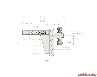 BulletProof Hitches BulletProof 2.0" Heavy Duty 6" Drop/Rise Hitch, 22,000 lb Capacity - HD206