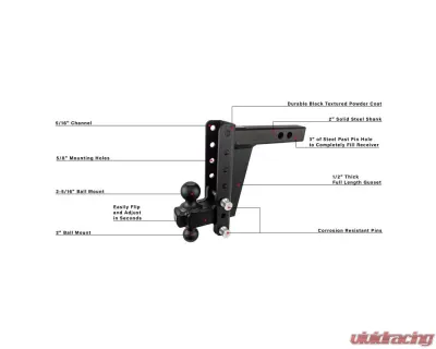 BulletProof Hitches BulletProof 2.0" Heavy Duty 8" Drop/Rise Hitch, 22K Capacity - HD208