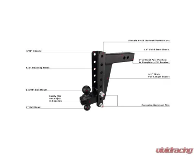 BulletProof Hitches BulletProof 2.5" Heavy Duty 10" Drop/Rise Hitch, 22K Capacity - HD2510