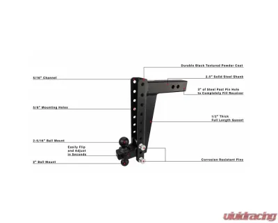 BulletProof Hitches BulletProof 2.5" Heavy Duty 14" Drop/Rise Hitch, 22,000 lb Capacity - HD2514