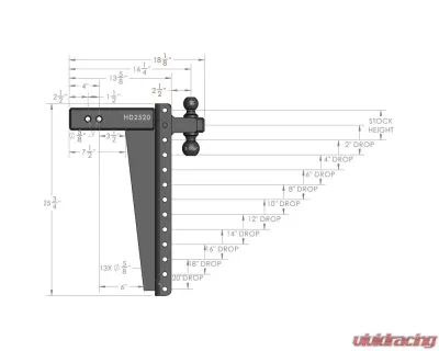 BulletProof Hitches BulletProof 2.5" Heavy Duty 20" Drop/Rise Hitch, 22,000 lb Capacity - HD2520