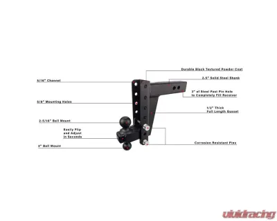 BulletProof Hitches BulletProof 2.5" Heavy Duty 8" Drop/Rise Hitch, 22,000 lb Capacity - HD258
