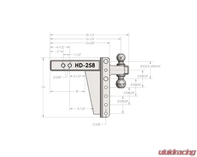 BulletProof Hitches BulletProof 2.5" Heavy Duty 8" Drop/Rise Hitch, 22,000 lb Capacity - HD258