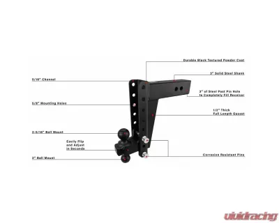 BulletProof Hitches BulletProof 3.0" Heavy Duty 10" Drop/Rise Hitch, 22,000 lb Capacity - HD3010