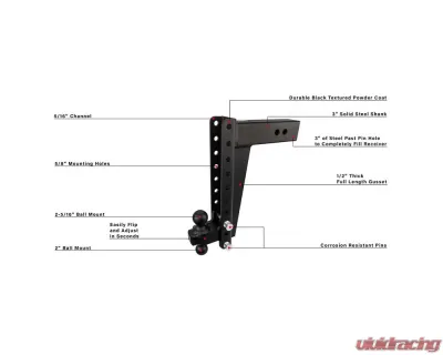 BulletProof Hitches BulletProof 3.0" Heavy Duty 14" Drop/Rise Hitch, 22K Towing Capacity - HD3014
