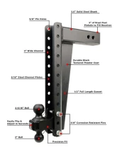 BulletProof Hitches BulletProof 3.0" Heavy Duty 18" Drop/Rise Hitch for 2017+ Ford Trucks                                     - HD3018 - Image 6