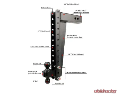 BulletProof Hitches BulletProof 3.0" Heavy Duty 20" Drop/Rise Hitch for 2017+ Ford Trucks - HD3020